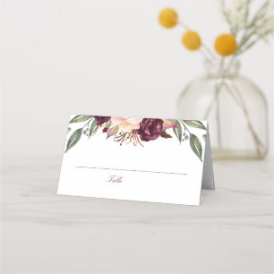 Burgundy Watercolor Flowers Bröllop Placeringskort