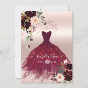 Burgundy Watercolor Flowers Inbjudningar