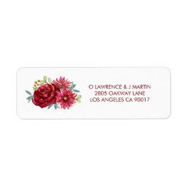 Burgundy Watercolor Flowers Returadress Etikett