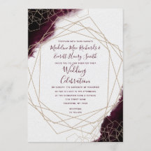 Burgundy Watercolor Geometric bröllopsinbjudan