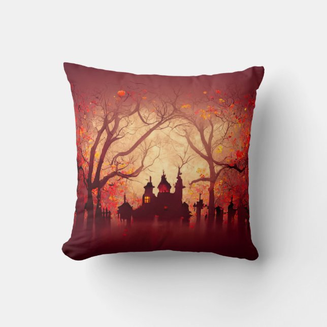 Burgundy Watercolor Halloween Kudde (Framsida)