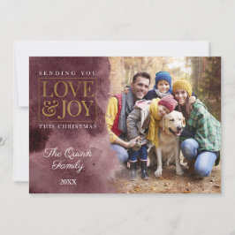 Burgundy Watercolor med Guld Julkort