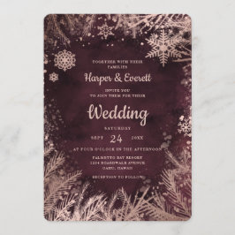 Burgundy Watercolor med Ro Guld Winter Wedding Inbjudningar