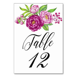 Burgundy Watercolor Peonies Bröllop Bord Card Bordsnummer