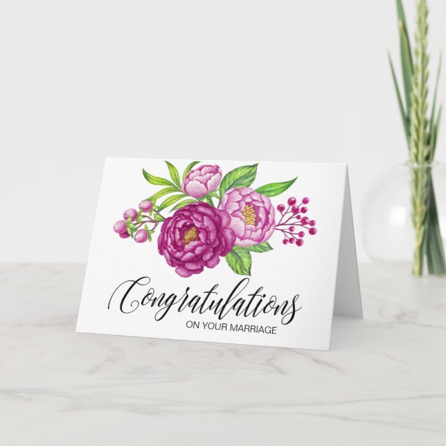 Burgundy Watercolor Peonies Grattulationskort Kort (Framsida)