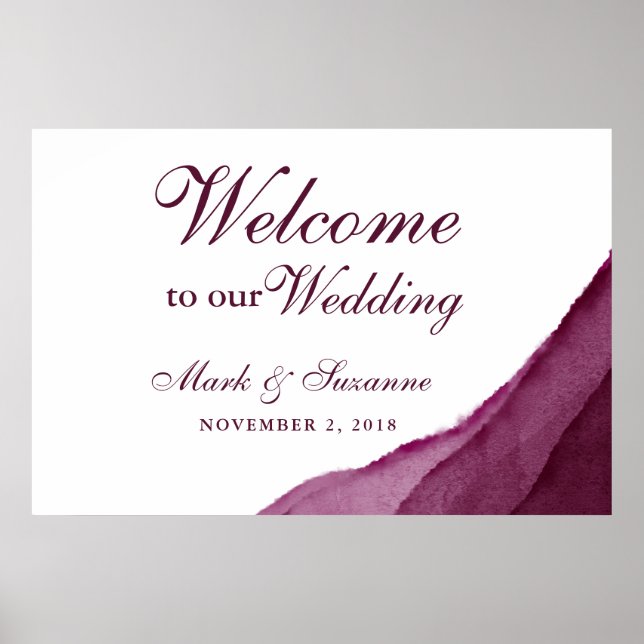 Burgundy Watercolor Välkommen till bröllop Poster (Framsidan)
