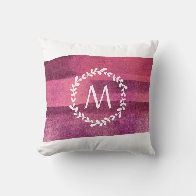 Burgundy Watercolor & Wandeans Monogram Kudde (Framsida)