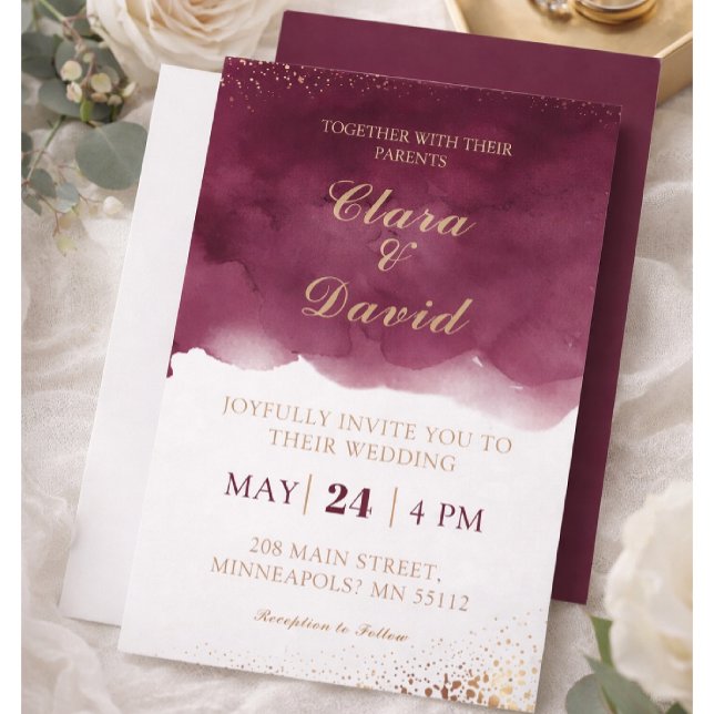 Burgundy Watercolor Wedding Invitation Inbjudningar (Skapare uppladdad)