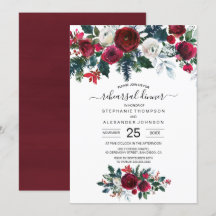 Burgundy Watercolor Winter Flowers Bröllop