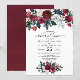 Burgundy Watercolor Winter Flowers Bröllop Inbjudningar