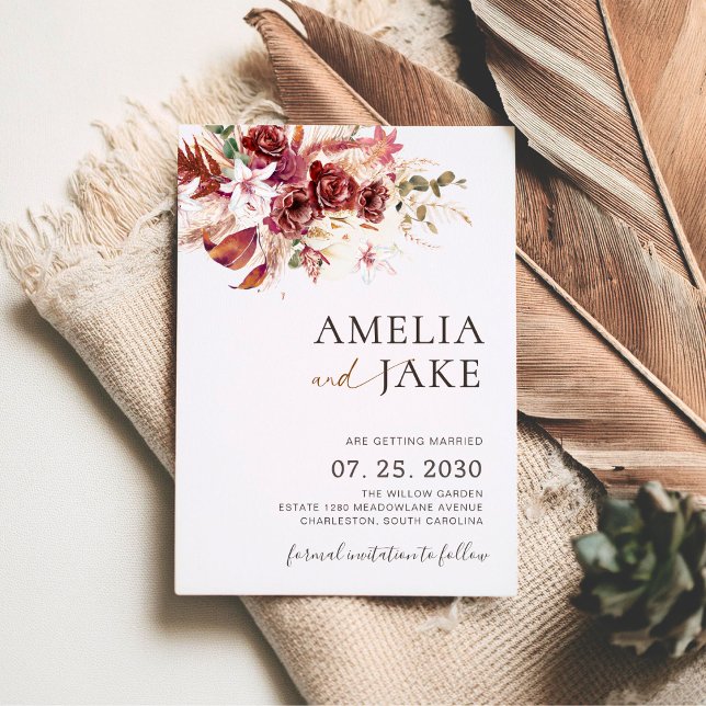 Burgundy We’re Getting Married Save the Date  Spara Datumet (Skapare uppladdad)