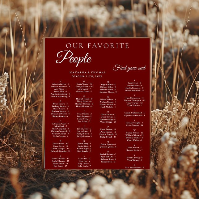 Burgundy Wedding Alphabetical Seating Chart Poster (Skapare uppladdad)