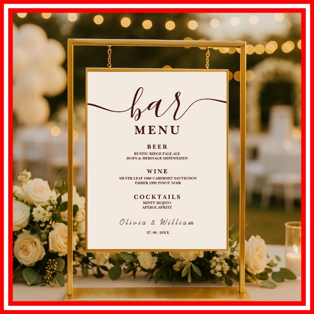Burgundy Wedding Bar Menu  Poster (Skapare uppladdad)