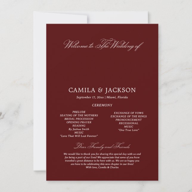 Burgundy Wedding Flat Program (Framsida)