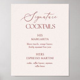 Burgundy Wedding Signature Cocktails Poster