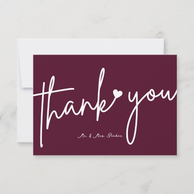 Burgundy wedding thank you cards tack kort (Framsida)