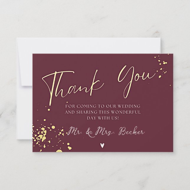 Burgundy wedding thank you cards tack kort (Framsida)