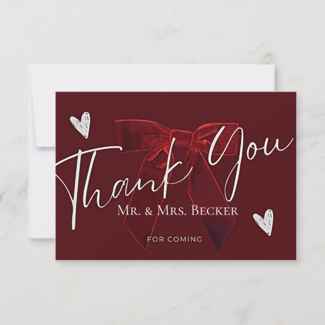 Burgundy wedding thank you cards tack kort (Framsida)