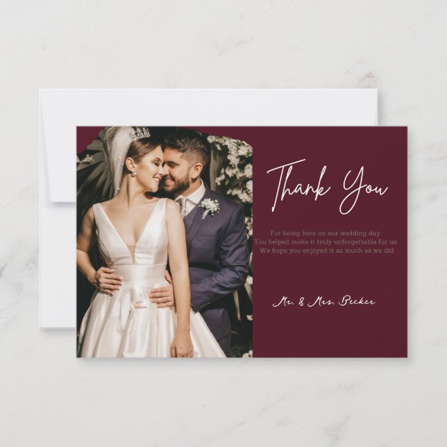 Burgundy wedding thank you cards tack kort (Framsida)