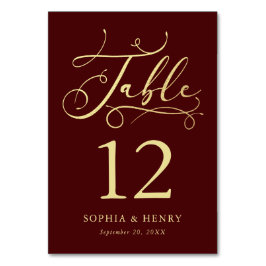 Burgundy Whimsical Guld Calligraphy Bordsnummer