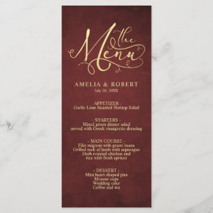 Burgundy Whimsiment Parchment Guld Calligraphy Meny