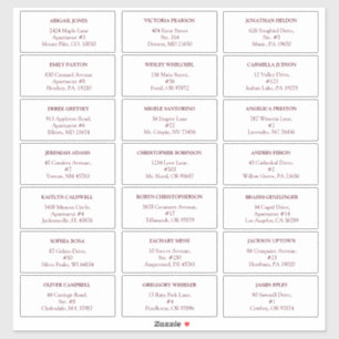 Burgundy White Blommigt Bröllop Guest Adressetiket Klistermärken