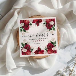 Burgundy & White Blommigt Elegant bröllop Pappersservett