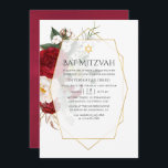 Burgundy & White Blommigt Geometric Bat mitzvah Inbjudningar<br><div class="desc">Rustic boho burgundy red (marsala) och vita peonies herbarium bat mitzvah inbjudan med guld geometrisk ram designad för att snabbt och enkelt kunna anpassas till dina händelsespecifikationer.</div>