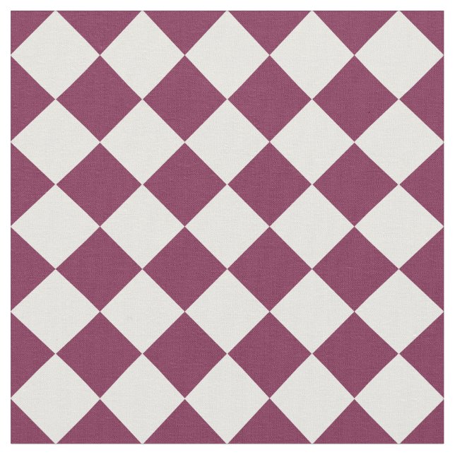 Burgundy White Checker Diamond Pattern Tyg (Närbild)