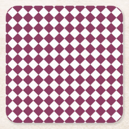 Burgundy White Checker Diamond Pattern Underlägg Papper Kvadrat