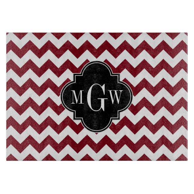 Burgundy White Chevron Black Quatrefoil 3 Monogram (Framsidan)