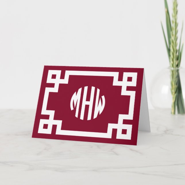 Burgundy White Circle Monogram Grey Nyckel DIY BG Kort (Framsida)