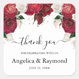 Burgundy & White Elegant bröllop Tack Fyrkantigt Klistermärke