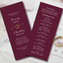 Burgundy White Elegant Script Fall Winter Wedding Program