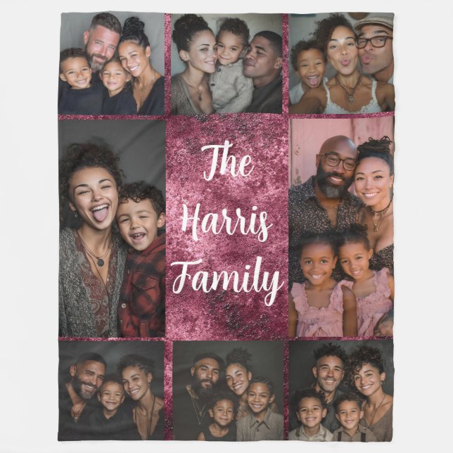 Burgundy White Family Photo Collage Fleece Blanket (Framsidan)