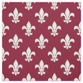 Burgundy, White Fleur De Lis Mönster Tyg