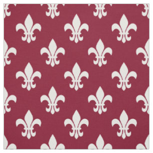 Burgundy, White Fleur De Lis Mönster Tyg