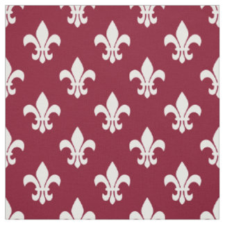 Burgundy, White Fleur De Lis Mönster Tyg