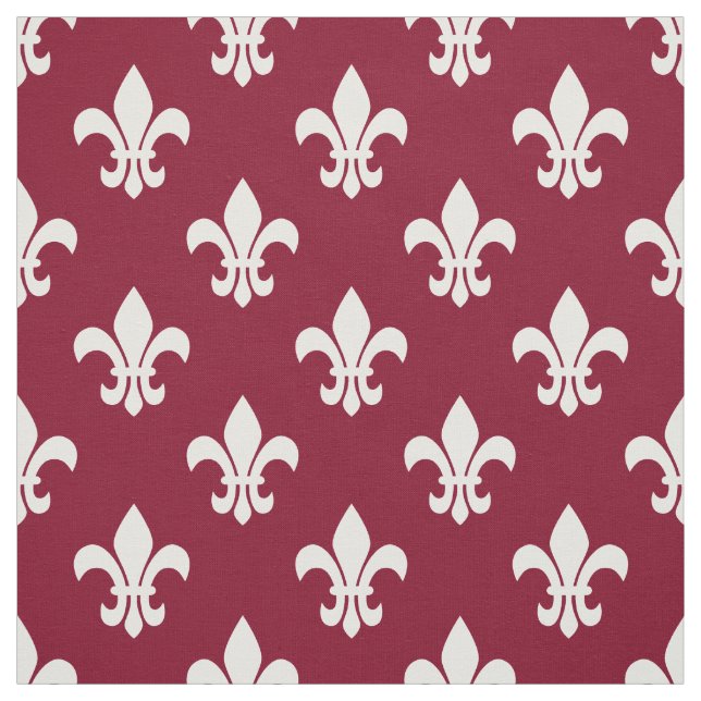 Burgundy, White Fleur De Lis Mönster Tyg (Provkarta)