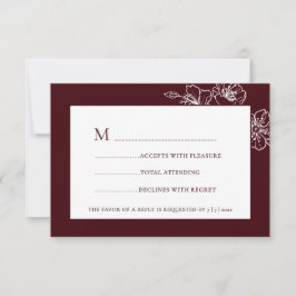 Burgundy White Floral Line Art RSVP OSA Kort
