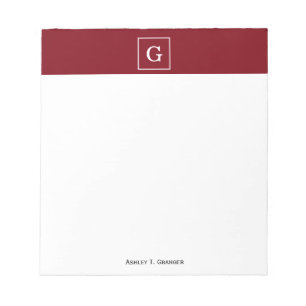 Burgundy White Framed Monogram Anteckningsblock