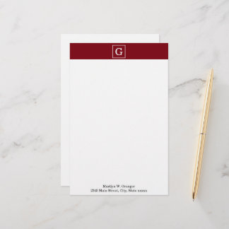 Burgundy White Framed Monogram Brevpapper