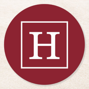 Burgundy White Framed Monogram Underlägg Papper Rund