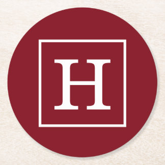Burgundy White Framed Monogram Underlägg Papper Rund