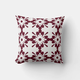 Burgundy & White Geometric-Blommönster Kudde