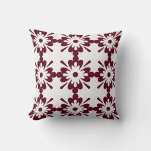 Burgundy & White Geometric-Blommönster Kudde