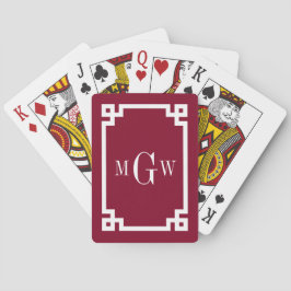 Burgundy White Grekiska Nyckel #2, 3-init Monogram Casinokort