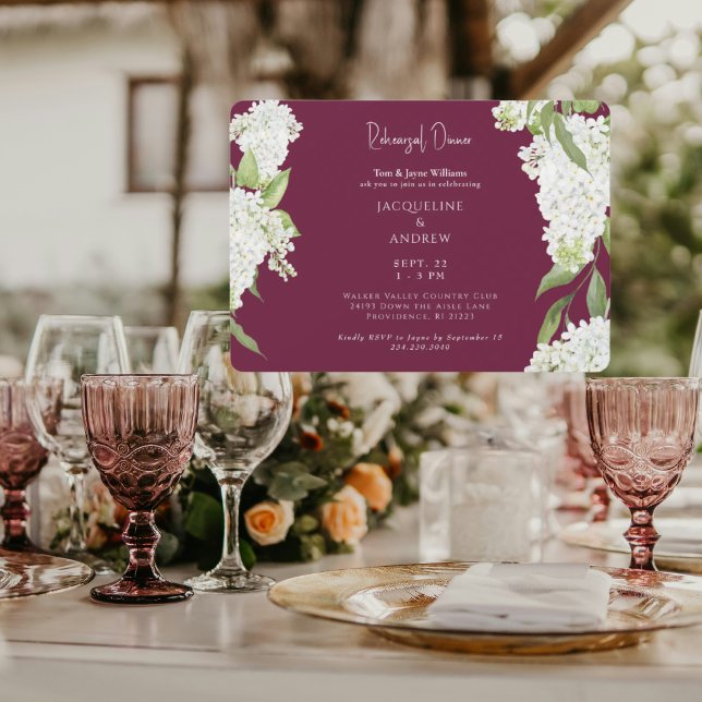 Burgundy White Hydrangeas Rehearsal Dinner Inbjudningar (Skapare uppladdad)