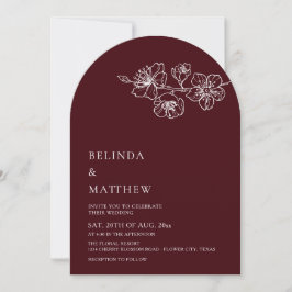 Burgundy White Line Art Minimalist Wedding Inbjudningar