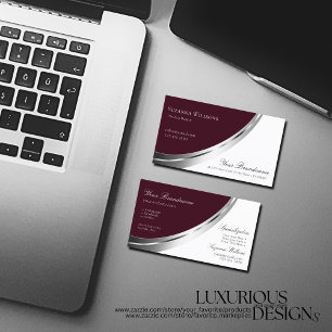 Burgundy White med dekorativ faux Silver Decor Visitkort